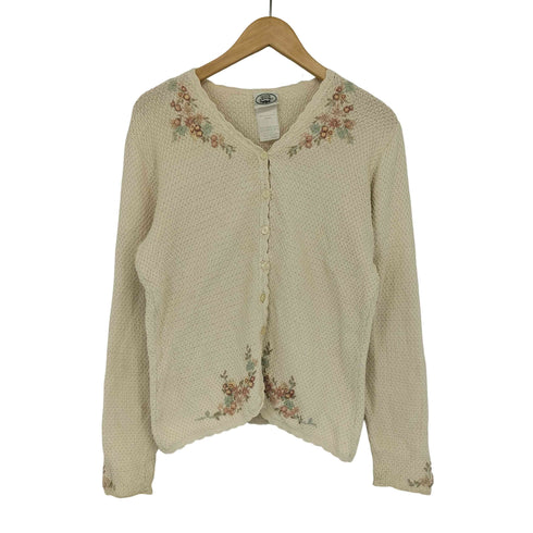 ローラアシュレイ LAURA ASHLEY 立体刺繍 L/S コットンカーディガン レディース import:L