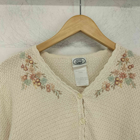 ローラアシュレイ LAURA ASHLEY 立体刺繍 L/S コットンカーディガン レディース import:L