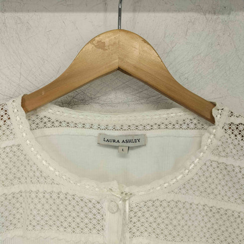 ローラアシュレイ LAURA ASHLEY リボン レース コットンリブカットソー カーディガン レディース import:L