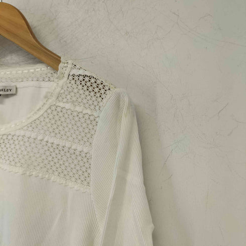 ローラアシュレイ LAURA ASHLEY リボン レース コットンリブカットソー カーディガン レディース import:L