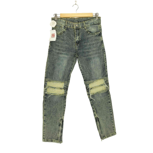 ダメージ加工裾ジップデニムパンツ レディース JPN:M