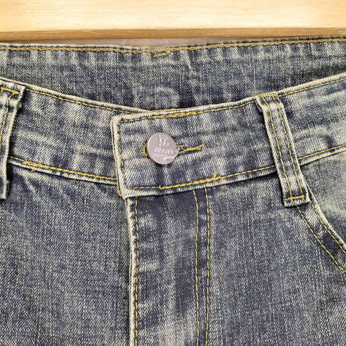 ダメージ加工裾ジップデニムパンツ レディース JPN:M