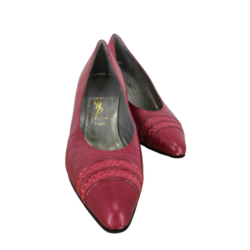 イヴサンローラン Yves Saint Laurent パイソン切替レザーヒールパンプス レディース 35 1/2