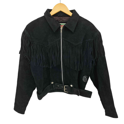 PORTUGAL フリンジ ウエスタンヨーク カウスエード レザー ジップアップ ジャケット メンズ import:M