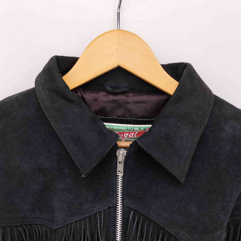 PORTUGAL フリンジ ウエスタンヨーク カウスエード レザー ジップアップ ジャケット メンズ import:M