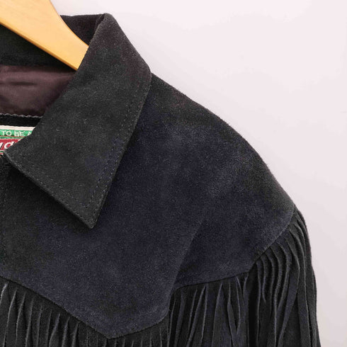 PORTUGAL フリンジ ウエスタンヨーク カウスエード レザー ジップアップ ジャケット メンズ import:M