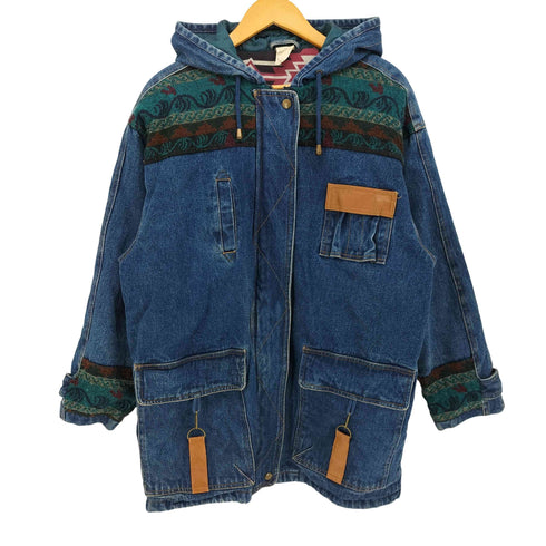アウトブルック OUTBROOK 90S 裏地 ネル ネイティブ柄 切り替え デニム フーディ ジャケット メンズ import:L