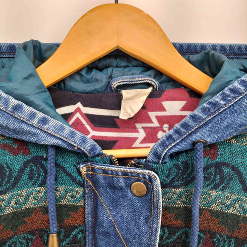 アウトブルック OUTBROOK 90S 裏地 ネル ネイティブ柄 切り替え デニム フーディ ジャケット メンズ import:L