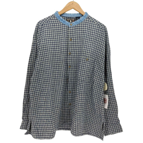 BON HOMME 90-00S 襟 デニム チェック 柄 L/S バンドカラー ネル シャツ メンズ import:XL