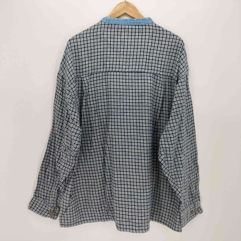 BON HOMME 90-00S 襟 デニム チェック 柄 L/S バンドカラー ネル シャツ メンズ import:XL