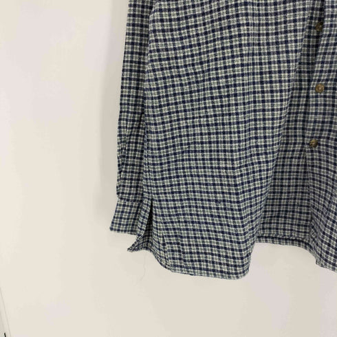 BON HOMME 90-00S 襟 デニム チェック 柄 L/S バンドカラー ネル シャツ メンズ import:XL
