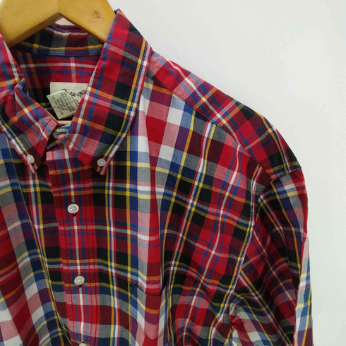 エディーバウアー Eddie Bauer 90-00S 白タグ マドラスチェック ボタンダウン S/S シャツ メンズ import:L