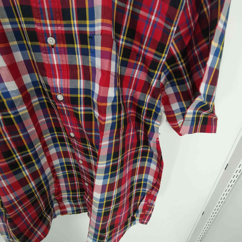 エディーバウアー Eddie Bauer 90-00S 白タグ マドラスチェック ボタンダウン S/S シャツ メンズ import:L