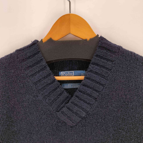 ポロバイラルフローレン Polo by RALPH LAUREN 90S アルパカ混 エルボーパッチ vネックニット ポニー無 メンズ import:L