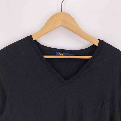 ポロラルフローレン POLO RALPH LAUREN シルク混 Vネック ロゴ ワンポイント刺繍 ウールニットセーター メンズ import:S