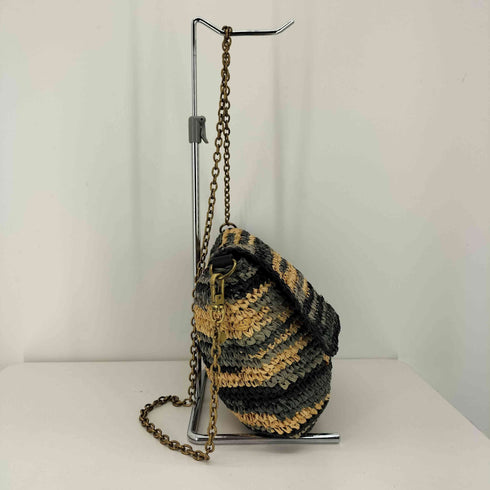 アニエスベーボヤージュ agnes b. VOYAGE ラフィア ボーダー チェーン ショルダー バッグ レディース