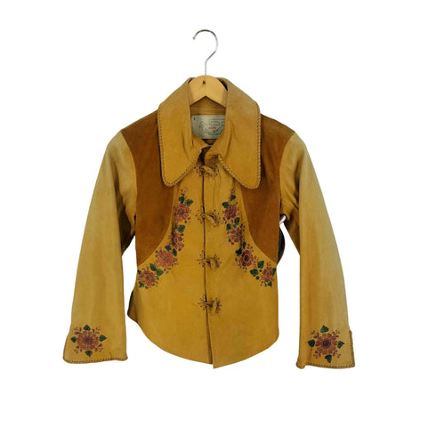 char 70S 花柄 スエード 切替 レザージャケット レディース