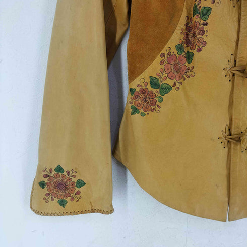 char 70S 花柄 スエード 切替 レザージャケット レディース
