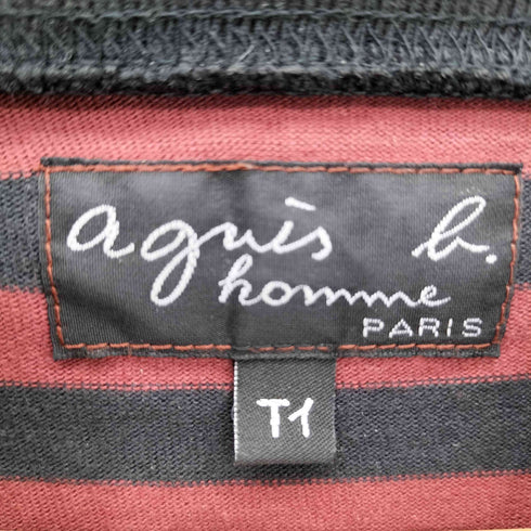 アニエスベーオム Agnes b.homme フロントワッペン装飾 タートルネック ボーダー 長袖カットソー メンズ T1