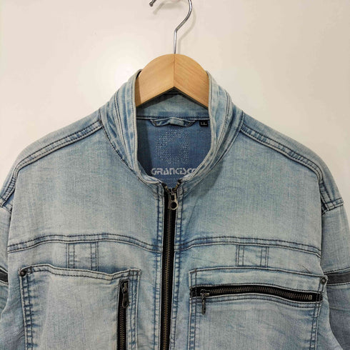 GRANCISCO ジップアップ マルチジップ アイスウォッシュ スタンドカラーデニムジャケット メンズ JPN:XL