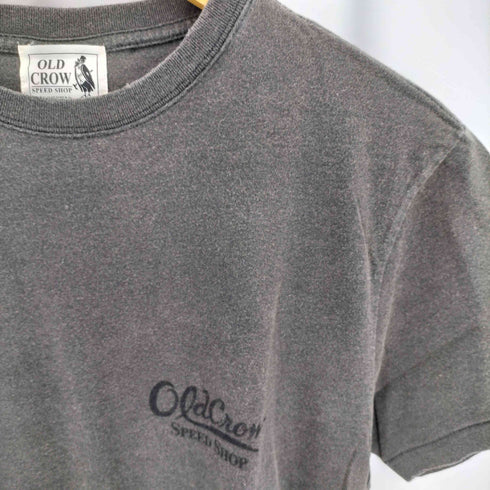 オールドクロウ OLD CROW ワンポイントロゴプリント フェード クラックデザイン クルーネック半袖Tシャツカットソー メンズ M