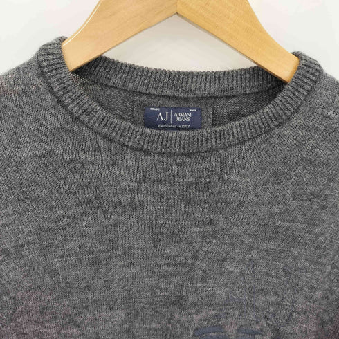 アルマーニジーンズ ARMANI JEANS フロントロゴ刺繍 クルーネック アクリルニット レディース import:M