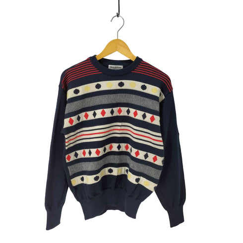 ブラックアンドホワイト BLACK&WHITE ドットダイヤデザイン ウールニット メンズ JPN:M