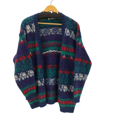 KNIT KNIT 90S モヘア 50% 混 総柄 アクリル ニット カーディガン レディース import:M