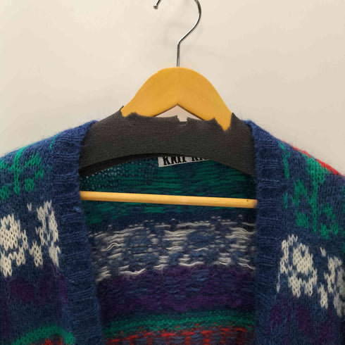 KNIT KNIT 90S モヘア 50% 混 総柄 アクリル ニット カーディガン レディース import:M