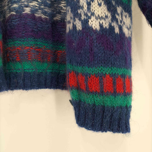KNIT KNIT 90S モヘア 50% 混 総柄 アクリル ニット カーディガン レディース import:M
