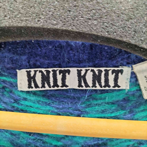 KNIT KNIT 90S モヘア 50% 混 総柄 アクリル ニット カーディガン レディース import:M