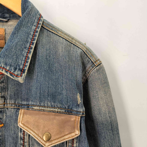 Power to the people ラムレザーフラップ ダメージデニムジャケット メンズ JPN:XL