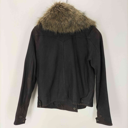 ギャップ Gap 00S OLD 1969 革パッチタグ 襟ファー付き 羊革 ラムレザー ハイネック シングル ライダース ジャケット ダブルジップ 短丈 Y2K レディース S/P