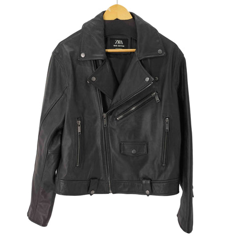 ザラ ZARA LEATHER BIKER JACKET メンズ import:M