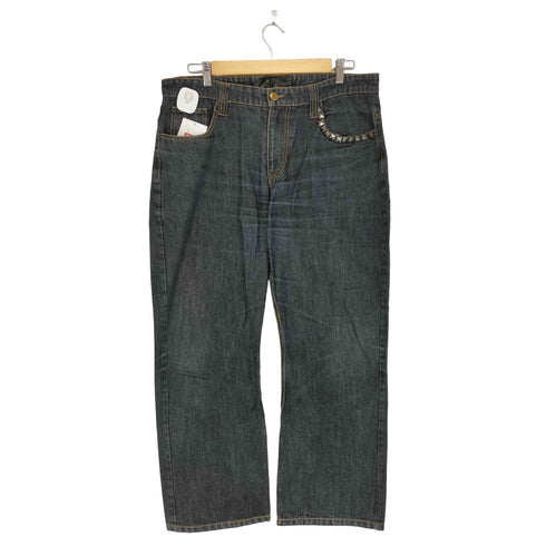 REAL contents 刺繍 スタッズ デニムパンツ メンズ 38inch