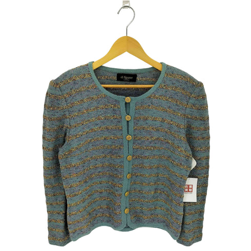 el figurer 金ボタン ショルダーパッド ボーダーラメ ツイード ノーカラージャケット レディース LL