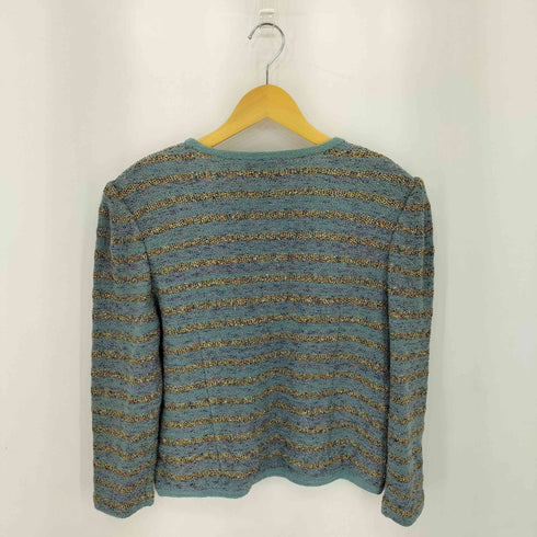 el figurer 金ボタン ショルダーパッド ボーダーラメ ツイード ノーカラージャケット レディース LL