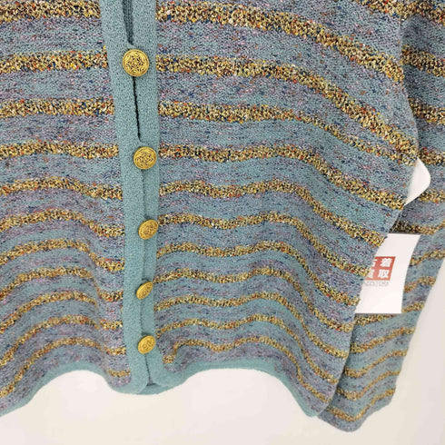 el figurer 金ボタン ショルダーパッド ボーダーラメ ツイード ノーカラージャケット レディース LL