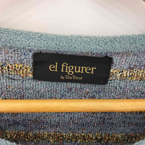 el figurer 金ボタン ショルダーパッド ボーダーラメ ツイード ノーカラージャケット レディース LL