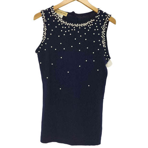 ハナエモリ HANAE MORI カシミヤ100 パール ニット タンク トップス レディース JPN:M