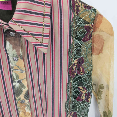 SAVE THE WEEN イタリア製 レースドッキング 総柄 長袖シャツ Y2K レディース S