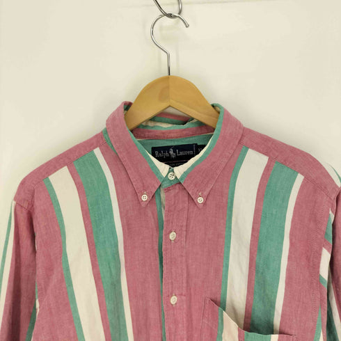 ラルフローレン RALPH LAUREN 90S ポニー刺繍 マルチストライプ L/S BD シャツ メンズ import:XL