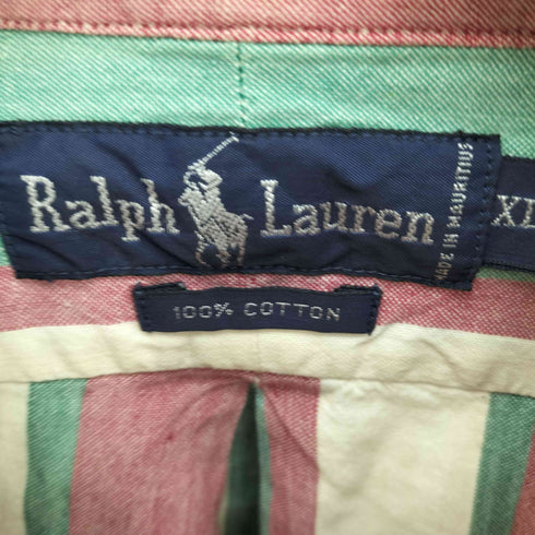 ラルフローレン RALPH LAUREN 90S ポニー刺繍 マルチストライプ L/S BD シャツ メンズ import:XL