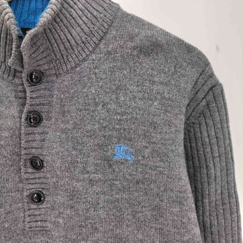 バーバリーブラックレーベル BURBERRY BLACK LABEL ロゴ刺繍 ウール 袖リブ ハーフボタン ニット プルオーバー メンズ JPN:4