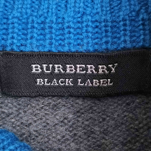バーバリーブラックレーベル BURBERRY BLACK LABEL ロゴ刺繍 ウール 袖リブ ハーフボタン ニット プルオーバー メンズ JPN:4