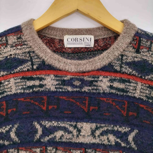 コルシーニ corsini 総柄 イタリア製 ウール クルーネックニット メンズ L