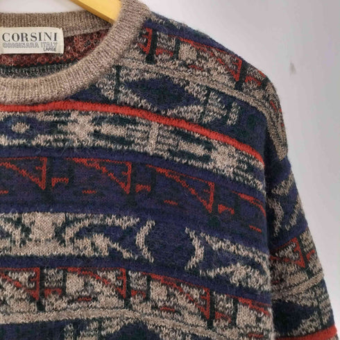 コルシーニ corsini 総柄 イタリア製 ウール クルーネックニット メンズ L