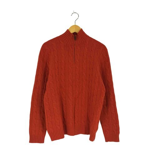 ポロバイラルフローレン Polo by RALPH LAUREN 90S LAMB WOOL スモールポニー刺繍 ケーブル編み ハーフジップニット メンズ import:L