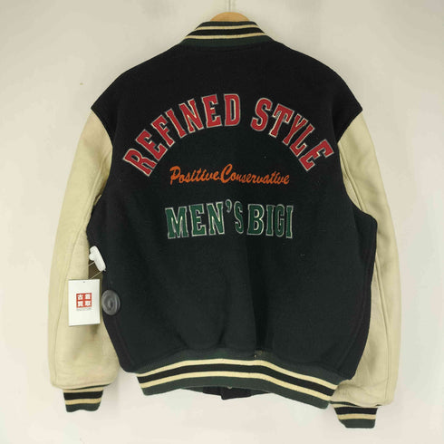 メンズビギ MENS BIGI 80-90s カウレザー切り替え両面刺繍ウールスタジャン メンズ 48