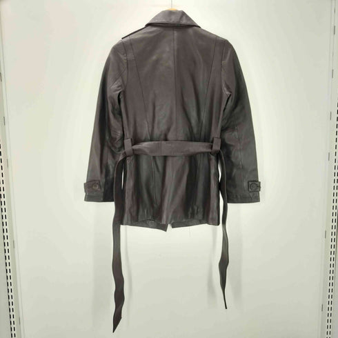 Gun Flap Double Breasted Lamb Leather Balmacaan Coat 羊革 ラムレザー ガンフラップ ダブル バルマカーン ステンカラーコート レディース import:M